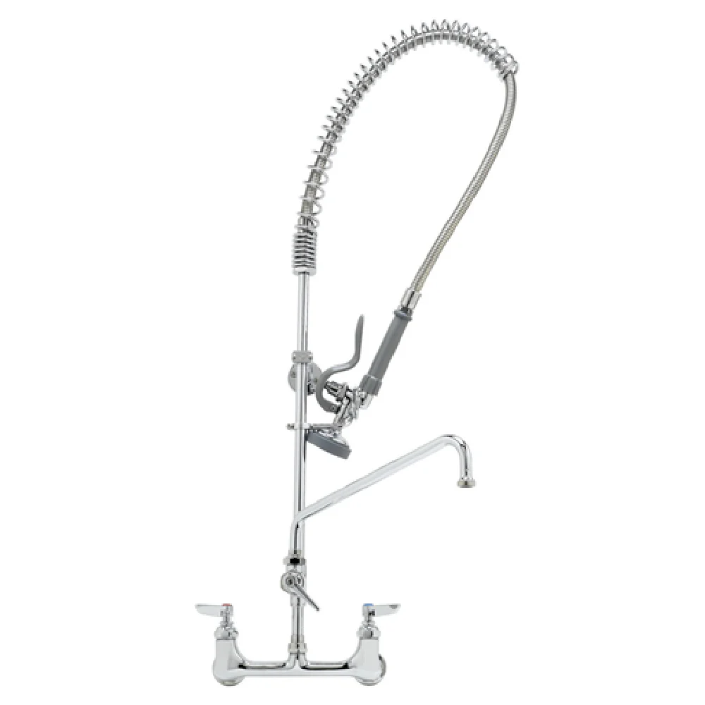 T&S Brass B-0133-12-CR-B 8 Inch Wall Mount Pre-Rinse Faucet Assembly with Spray Valve