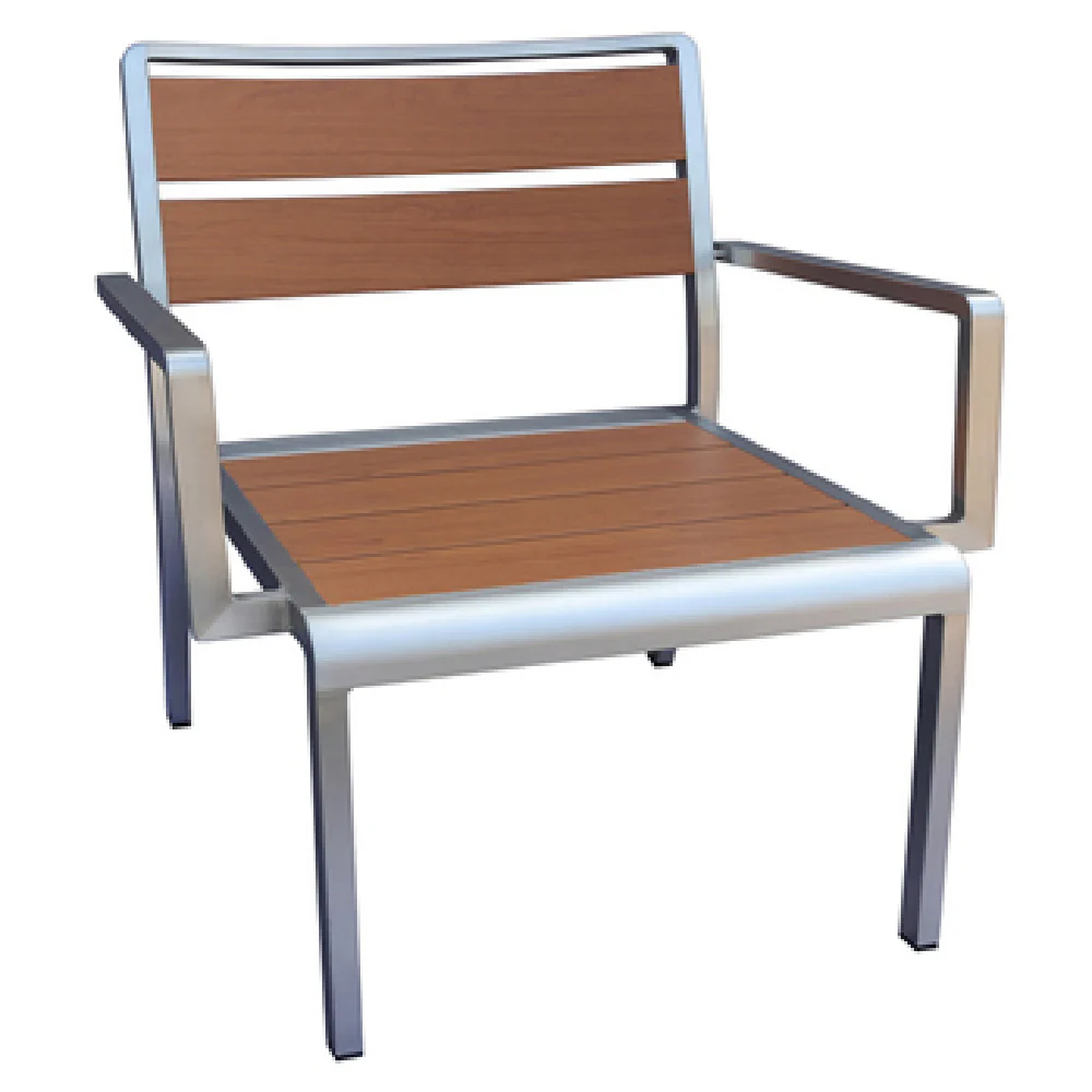 emuamericas, llc A1720-06-401 Chair Aluminum Stacking Armchair Indoor Outdoor Wood-look emuamericas, llc A1720-06-401 Chair Aluminum Stacking Armchair Indoor Outdoor Wood-look