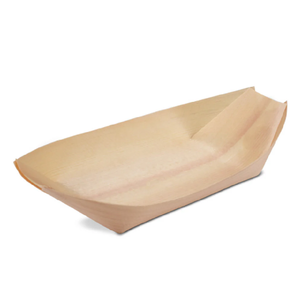 JB Prince RB329 8.5 Inch Poplar Wood Serving Boat with Bamboo Finish