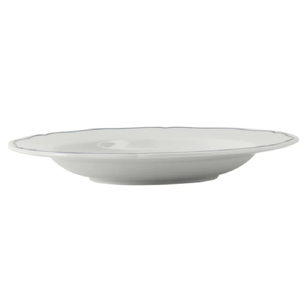 Tuxton SBD-114 11 Inch Round Pasta Bowl 17 Oz Porcelain White with Blue Band