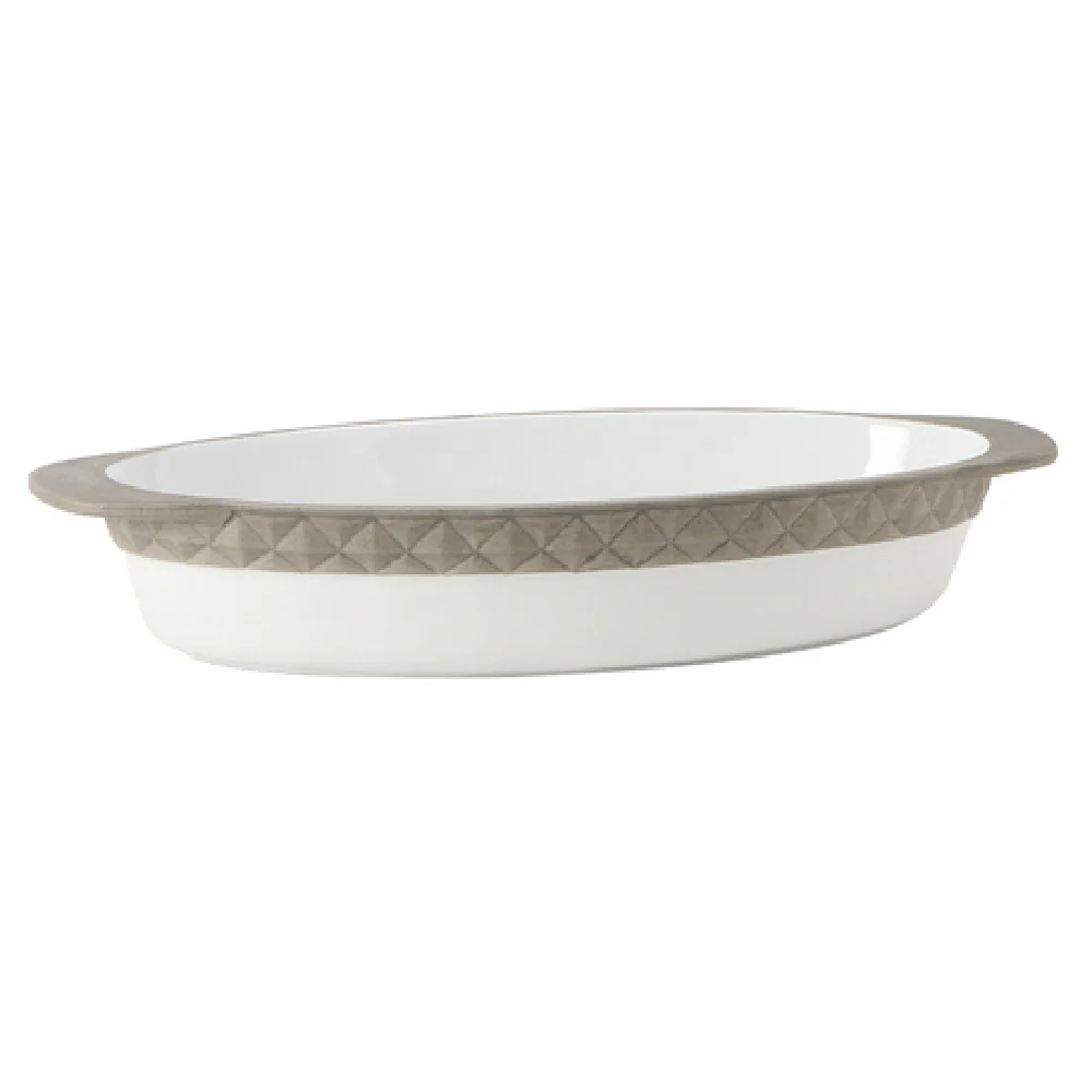 Tuxton EAF-101 3-1/2 Quart Casserole Dish Oval Porcelain White with Black Truffle Band