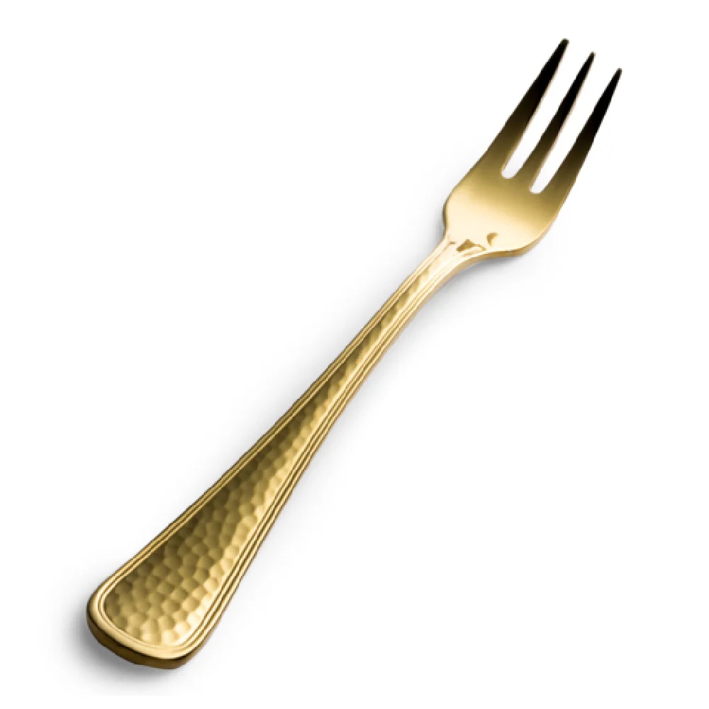 Bon Chef S4708G 5.9 Inch Gold PVD Hammered Finish Oyster Cocktail Fork 18/10 Stainless Steel