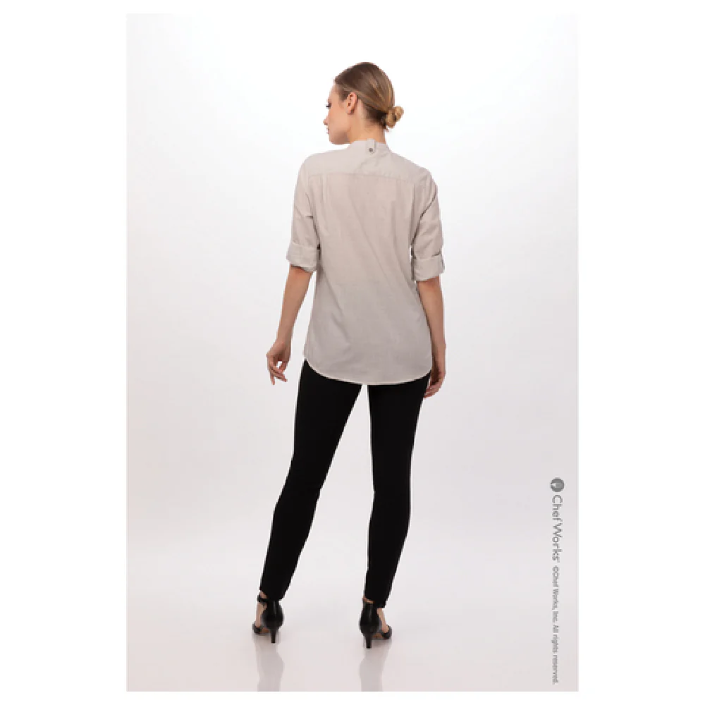 Chef Works SFB02WNAT3XL Women's Dress Shirt 3XL Long Sleeve Button Tab Natural Chef Works SFB02WNAT3XL Women's Dress Shirt 3XL Long Sleeve Button Tab Natural