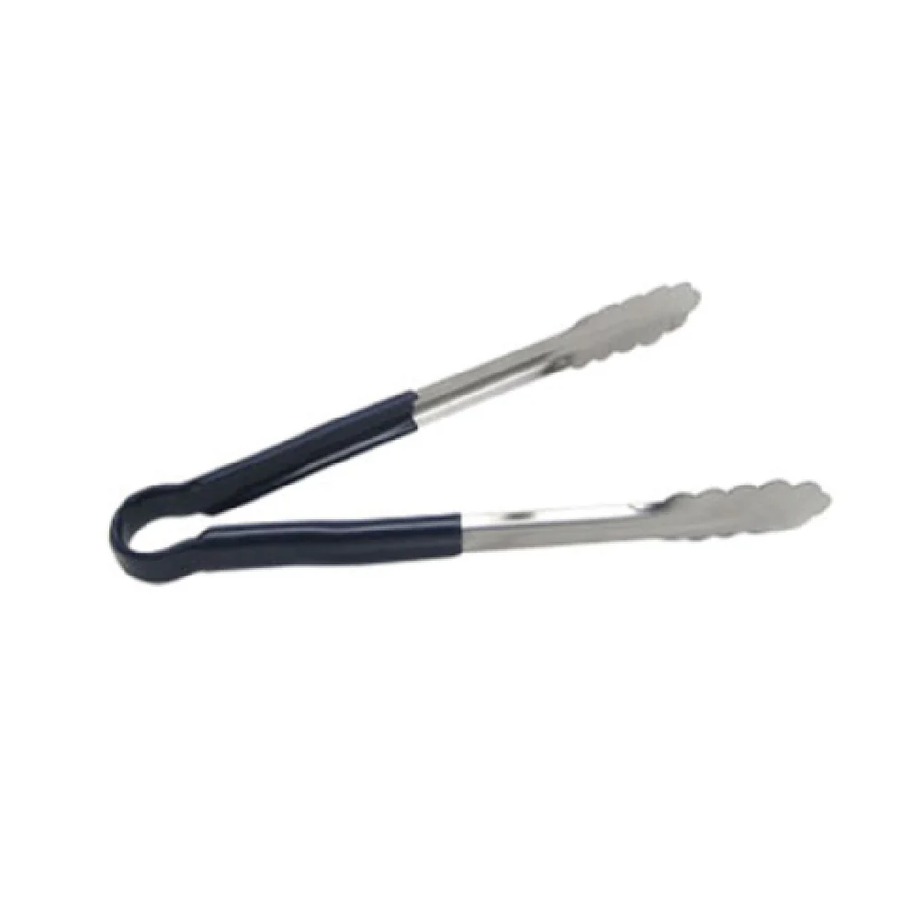 Admiral Craft SEP-12BU 12 Inch Utility Tongs One Piece with Scalloped Edge Blue Poly Coated Handle Heavy Duty Stainless Steel