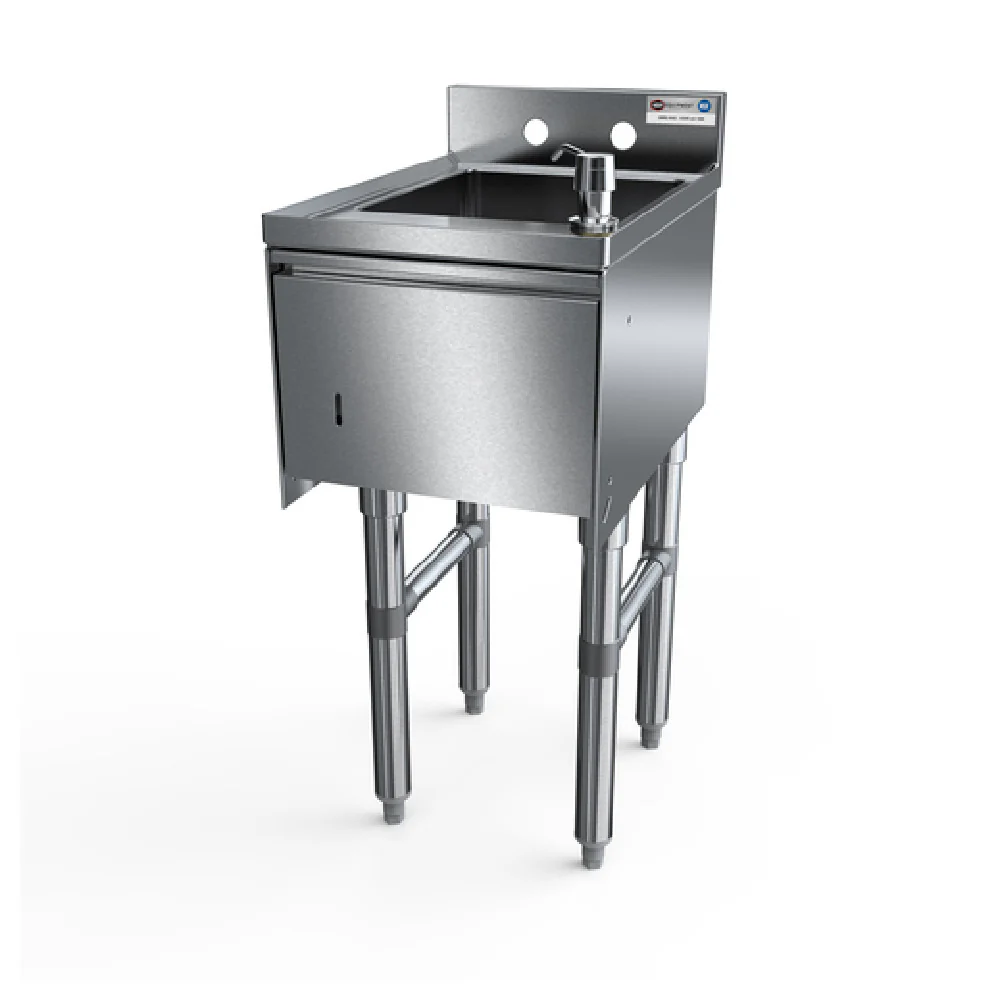NBR Equipment UW-1-1012-1218-TDV 12 Inch Freestanding Underbar Hand Sink with Removable Scrap Basket NBR Equipment UW-1-1012-1218-TDV 12 Inch Freestanding Underbar Hand Sink with Removable Scrap Basket