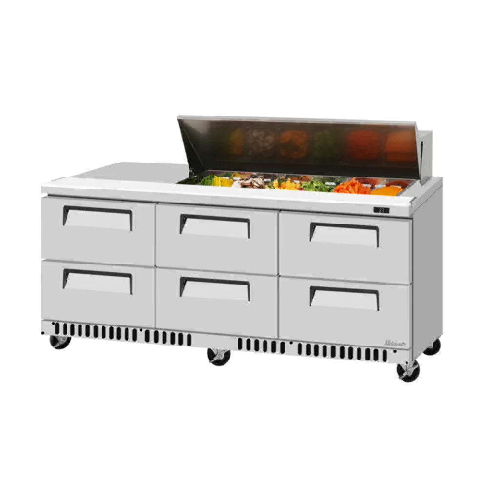 Turbo Air TST-72SD-12S-D6-FB-N(-LW) 72 Inch Super Deluxe Refrigerated Counter 20.5 cu ft with 12 Pans