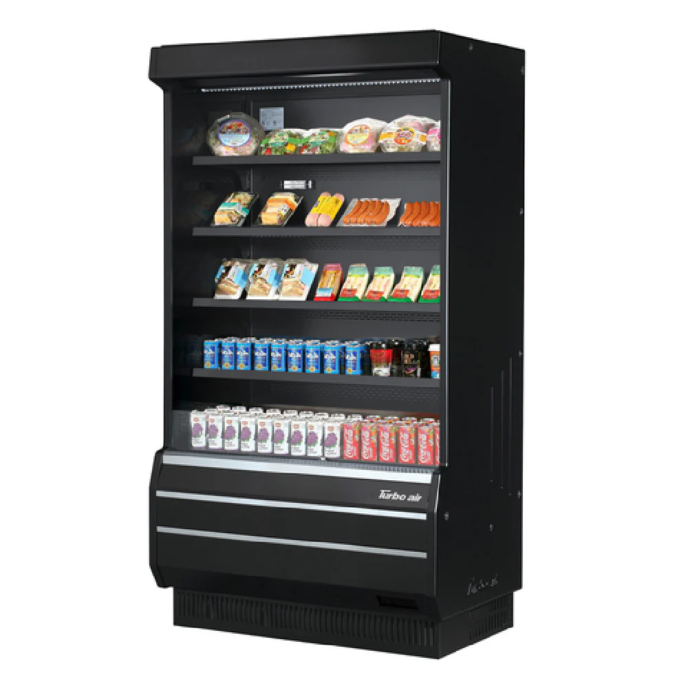 Turbo Air TOM-40B-SP(-A)-N 39 Inch Vertical Open Display Merchandiser R290 Refrigerant 14.4 Cu Ft Capacity Black Exterior with Adjustable Stainless Steel Shelves Turbo Air TOM-40B-SP(-A)-N 39 Inch Vertical Open Display Merchandiser R290 Refrigerant 14.4 Cu Ft Capacity Black Exterior with Adjustable Stainless Steel Shelves