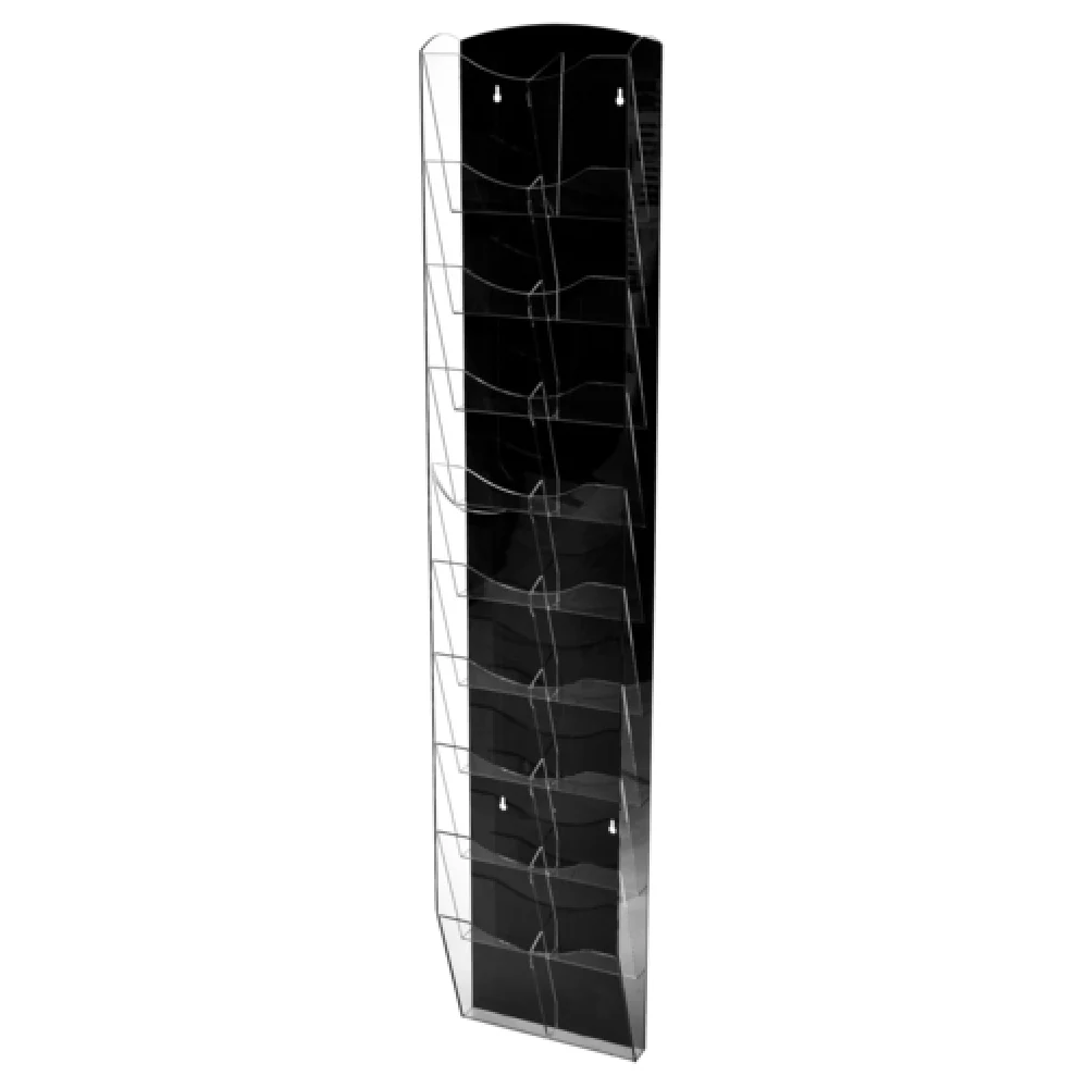 Alpine Industries ADI640-5110-BLK 10 Inch Hanging Brochure Magazine Rack with Adjustable Pockets Black with Clear Acrylic