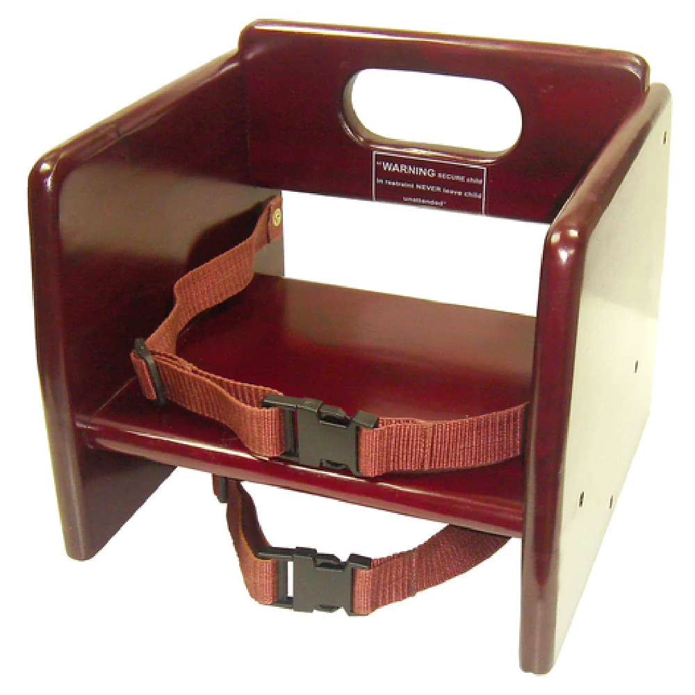 Winco CHB-703 11-3/4 Inch Booster Seat Wood with Waist and Chair Straps Mahogany Finish Winco CHB-703 11-3/4 Inch Booster Seat Wood with Waist and Chair Straps Mahogany Finish