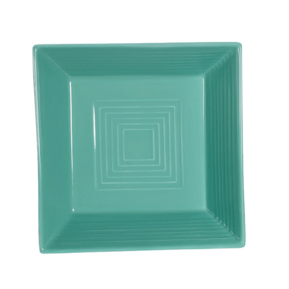 CAC China TG-B6-G 6 Inch Square Bowl 15 Oz Embossed Porcelain Green