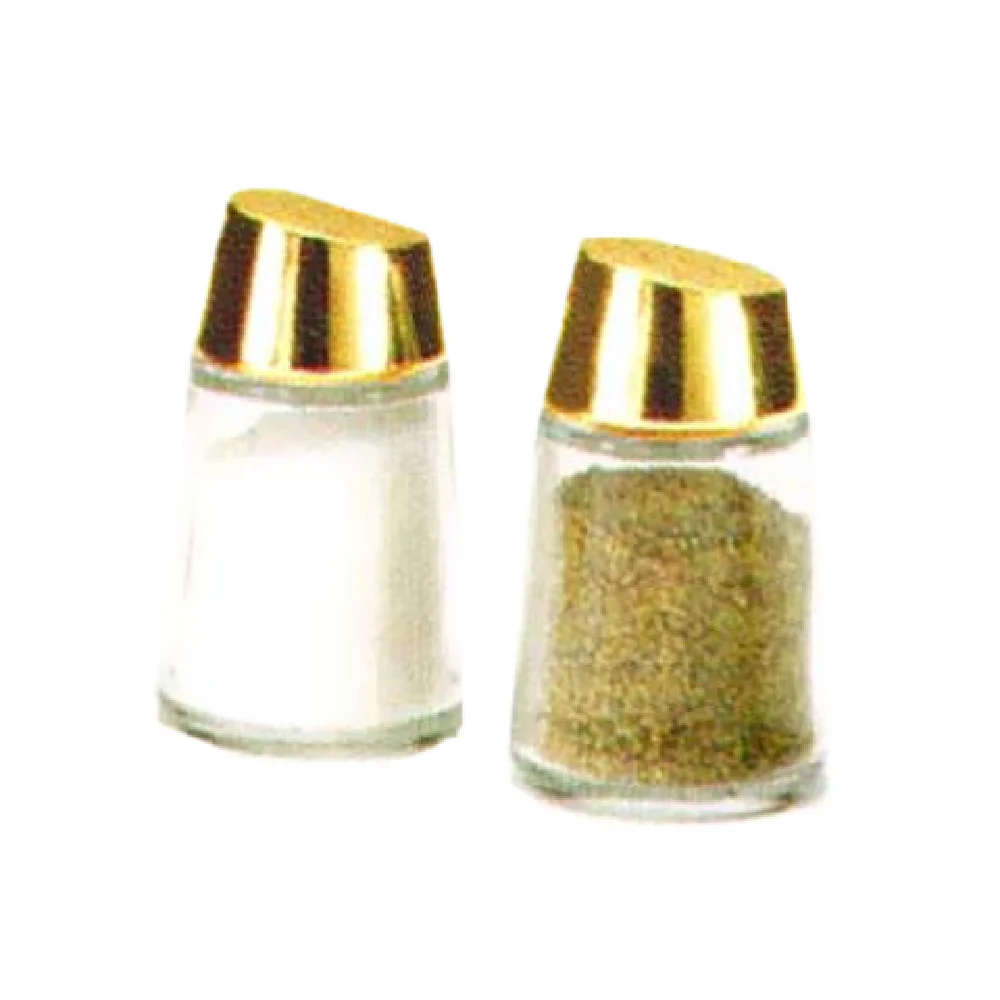 Vollrath 802G-12 2 Oz Glass Jar Dripcut Salt and Pepper Shaker Gold Cap