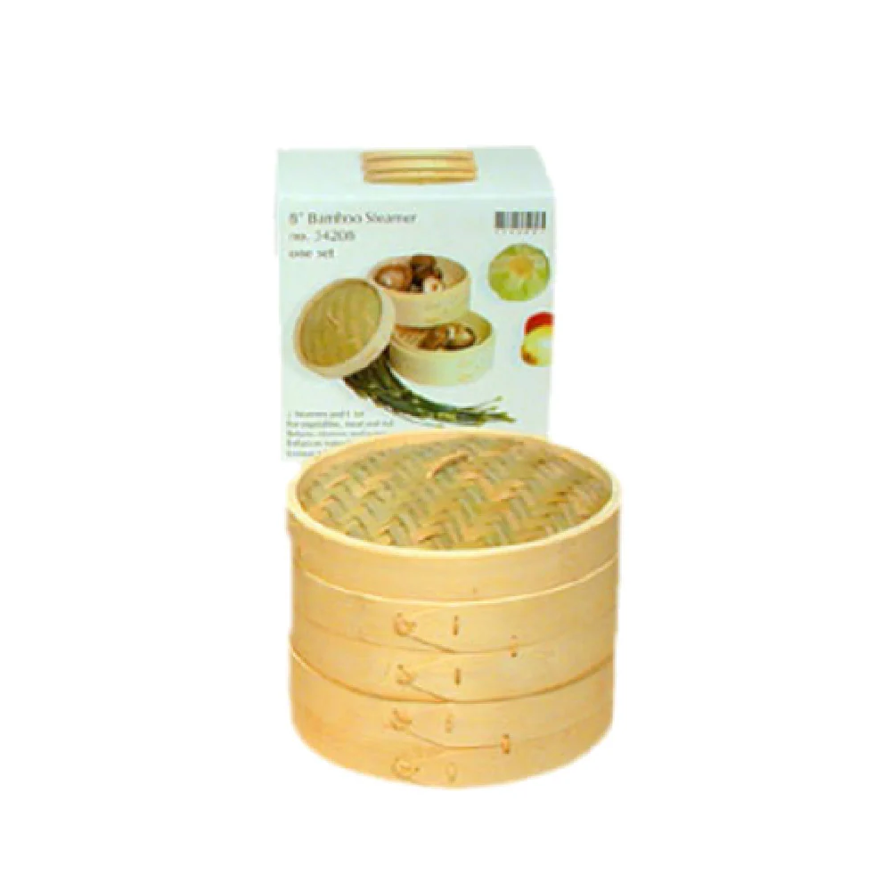 Town 34208/CS 8 Inch Bamboo Steamer Set with 2 Steamers and 1 Cover