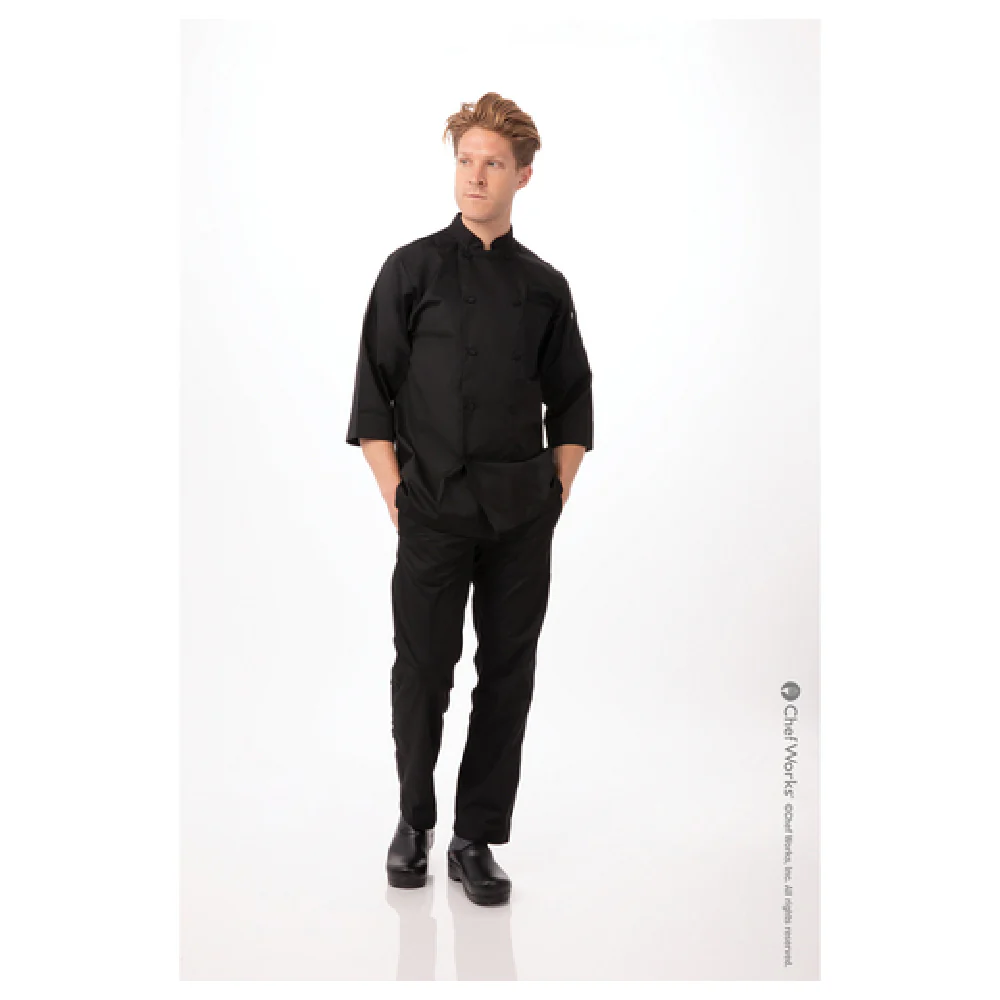 Chef Works JLCLBLK6XL 6XL Morocco Chef Coat Double-breasted Black Poly/cotton