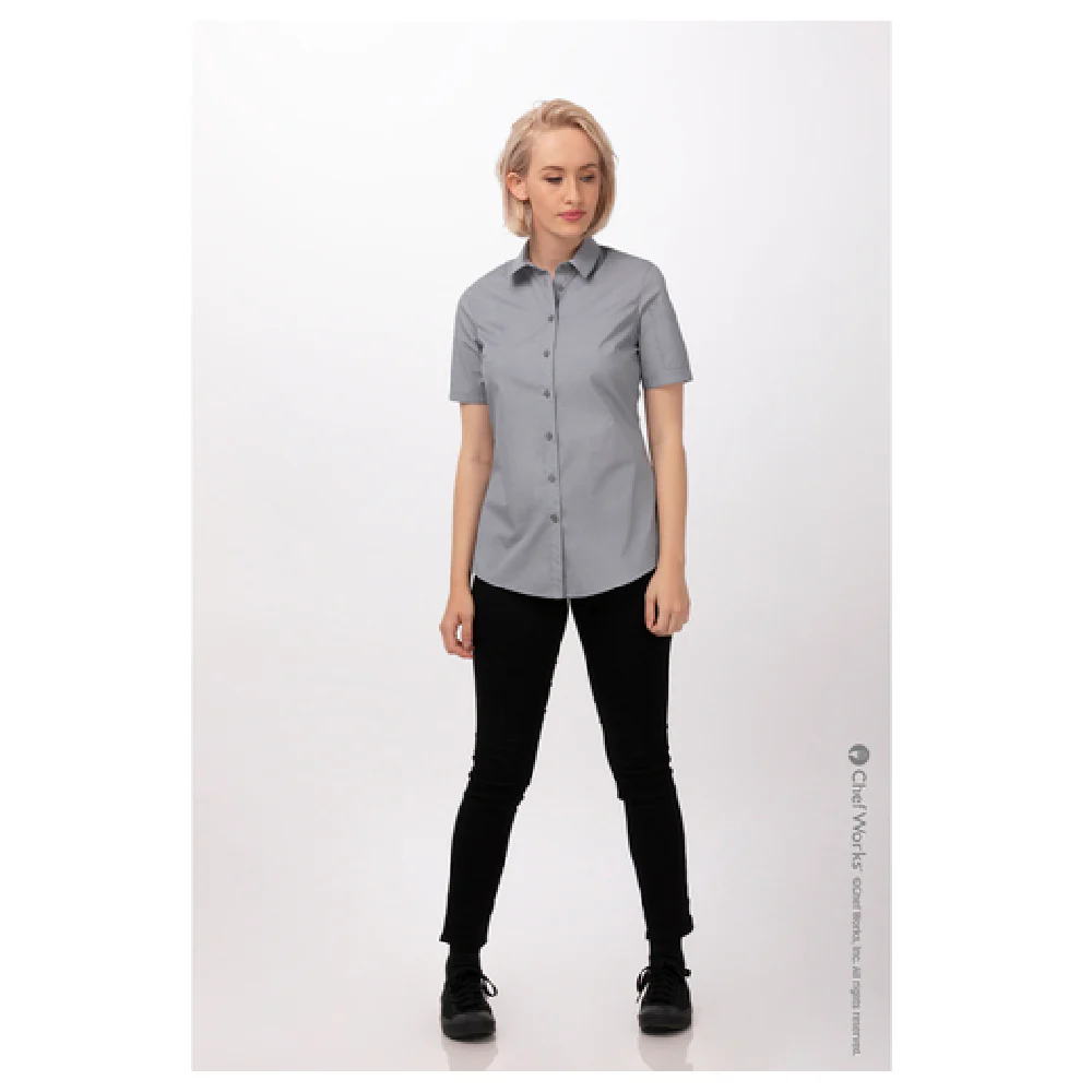 Chef Works SHC09WGRYS 20 Inch Women's Malibu Shirt Short Sleeve Gray Poly/Cotton