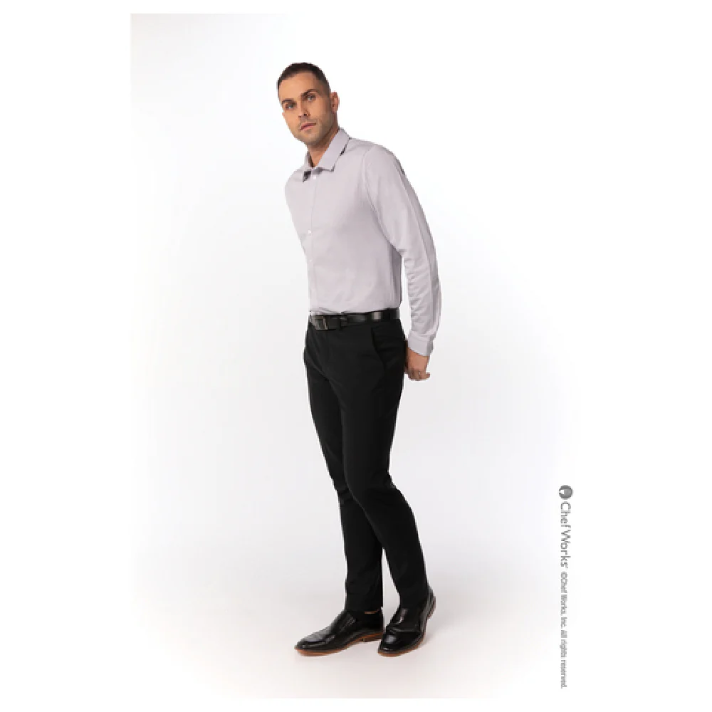 Chef Works SFC02-GRY-3XL Men's Dress Shirt Long Sleeve Adjustable Cuffs Gray Poly Cotton