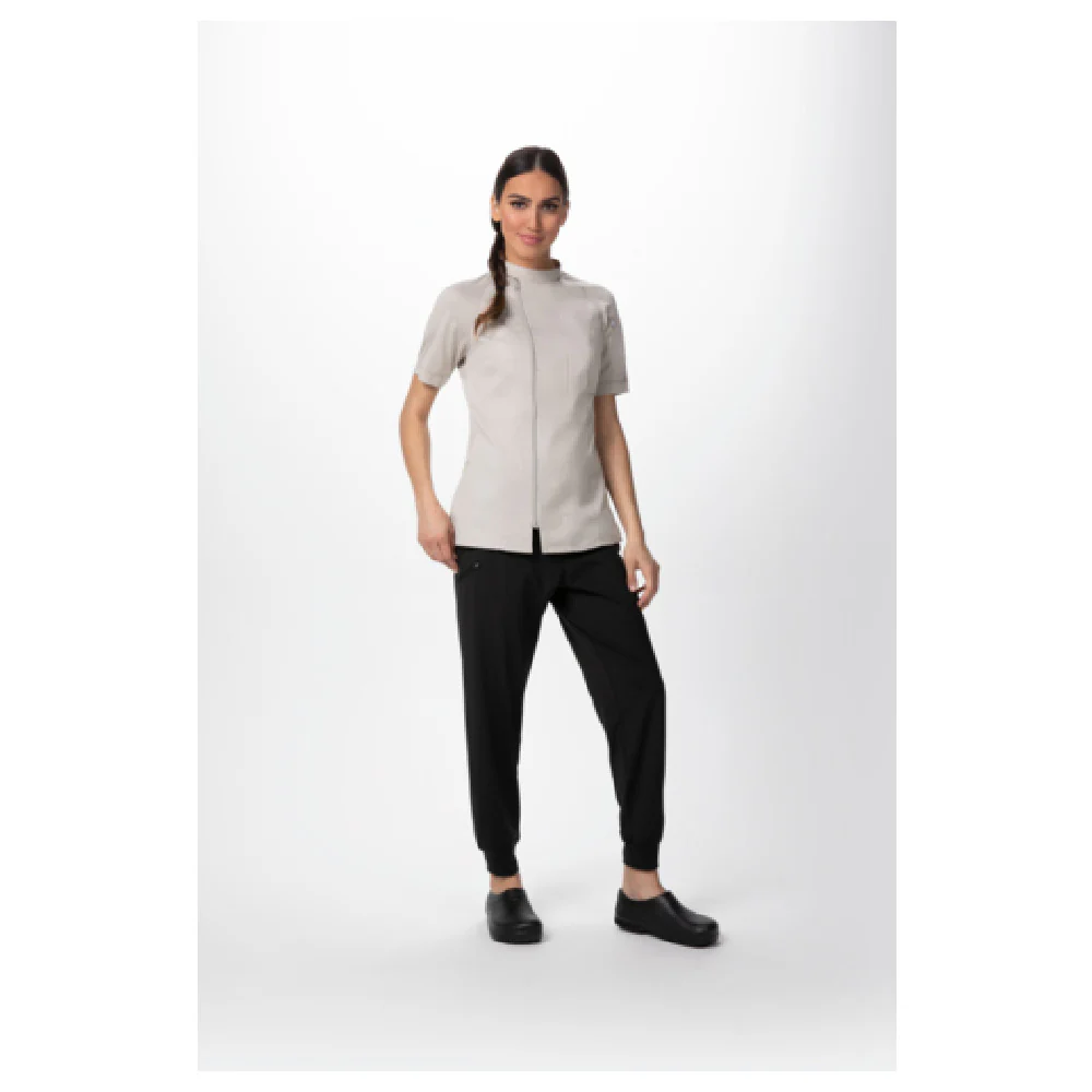 Chef Works CBZ03W-NAT-XL 37 Inch Women's Chef Coat Raglan Short Sleeve with Snap Collar