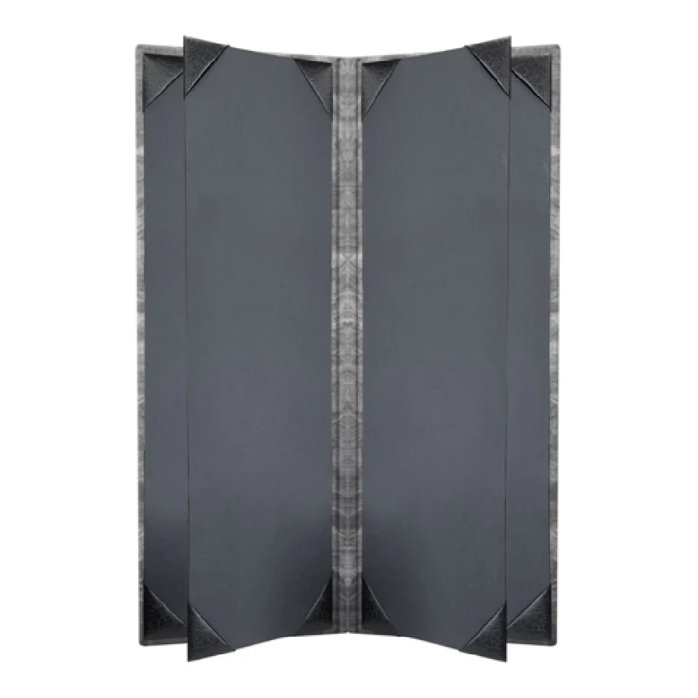 Risch MET-6V 4.25X14 Fabric Faux-leather Menu Cover Brushed Metallic with Black 6 View Risch MET-6V 4.25X14 Fabric Faux-leather Menu Cover Brushed Metallic with Black 6 View