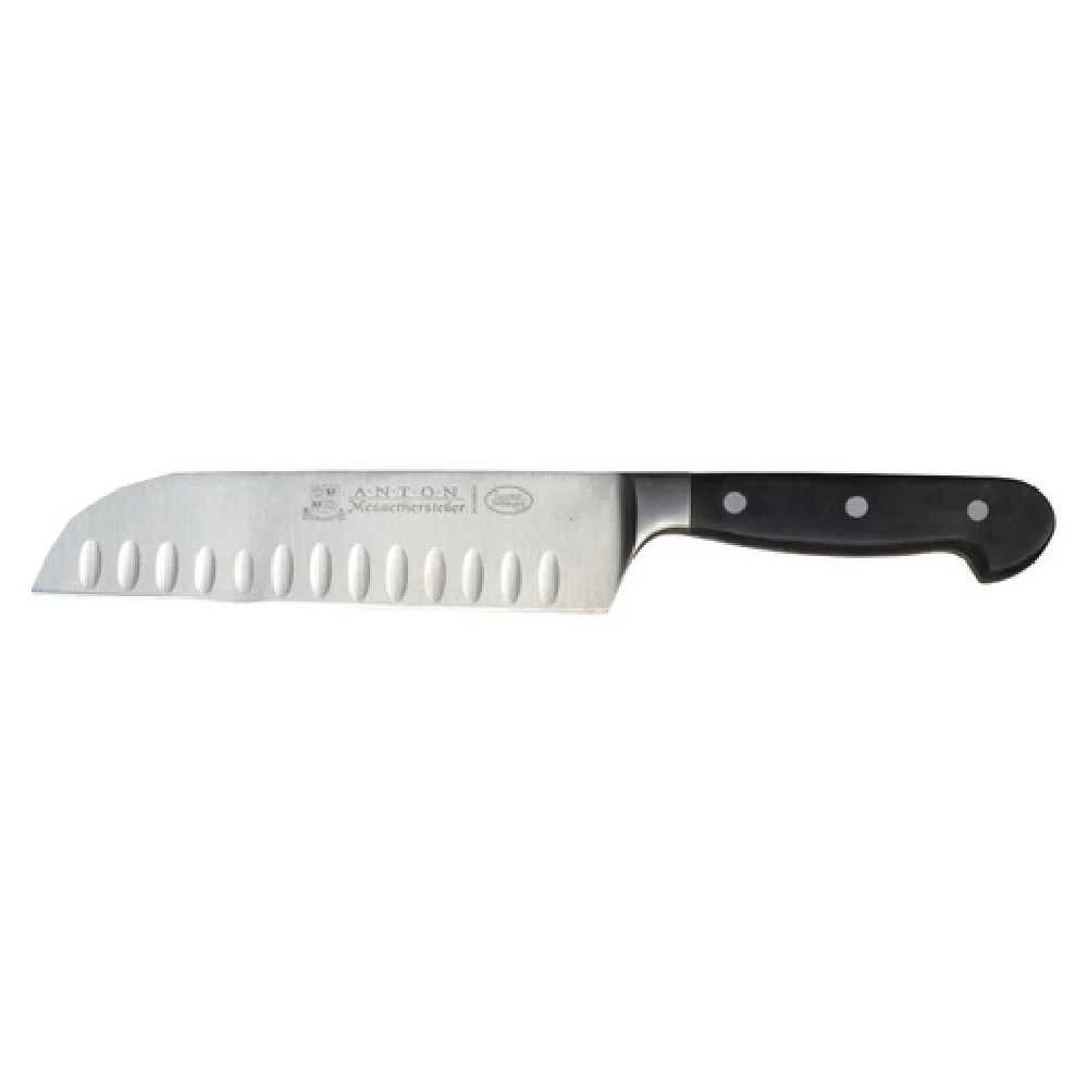 Omcan 17892 8 Inch Blade Santoku Knife Forged Stainless Steel Granton Edge