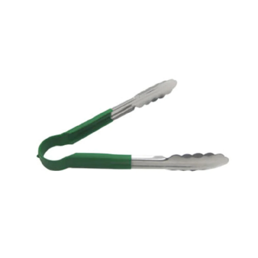 Admiral Craft SEP-12GN 12 Inch Utility Tongs Scalloped Edge Green Poly-Coated Handle Heavy-Duty Stainless Steel