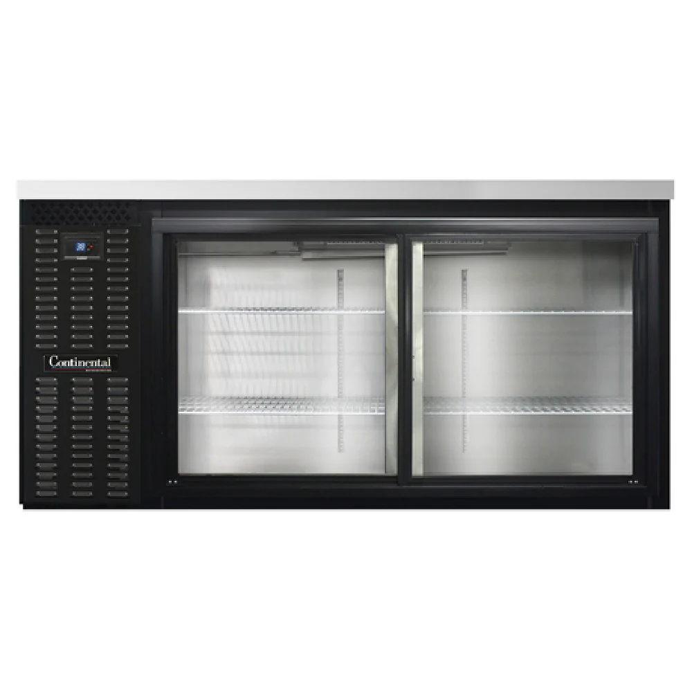 Continental Refrigerator BB69SNSGD 69 Inch Refrigerated Back Bar Cooler 18 Cu Ft Sliding Glass Doors Black Exterior Stainless Steel Top