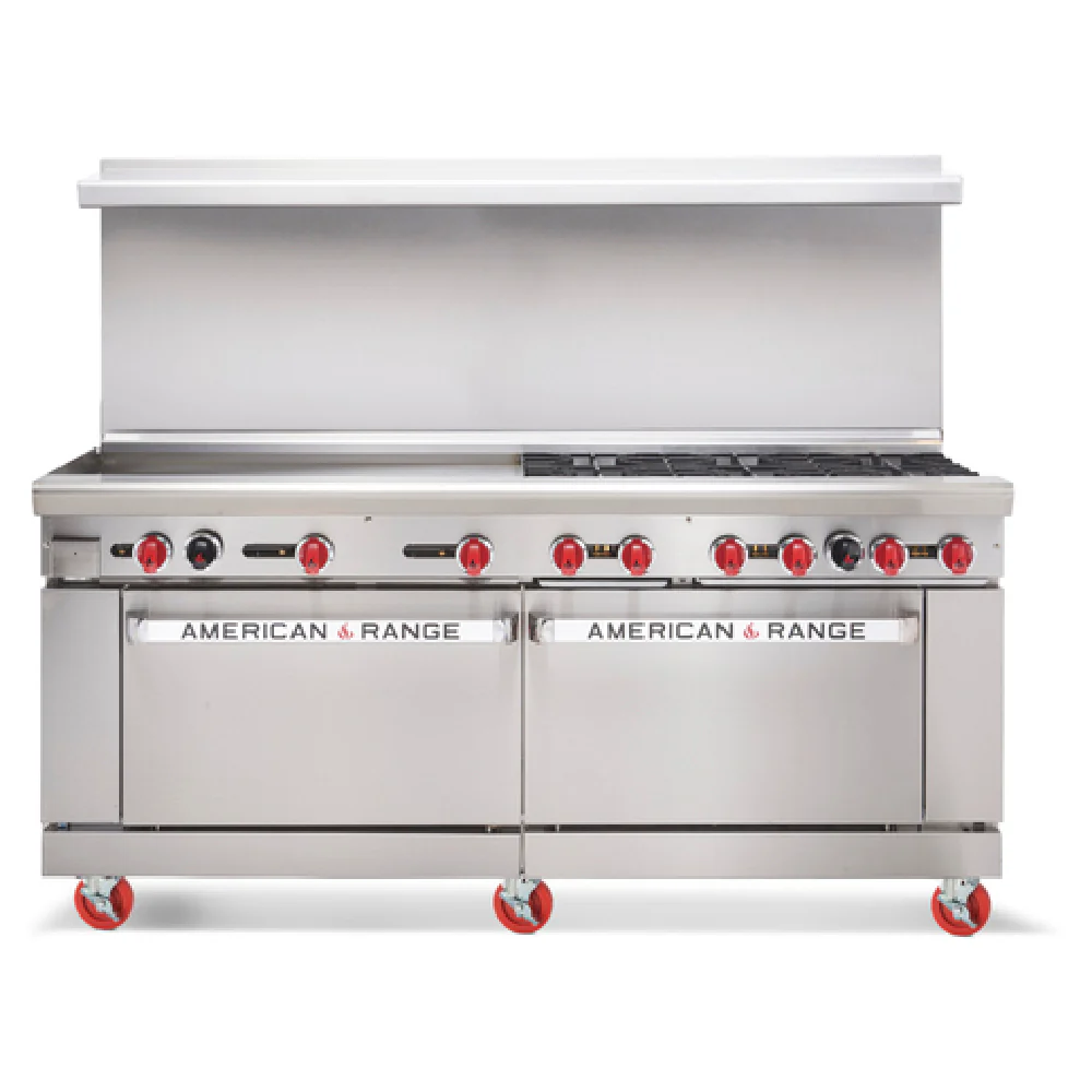 American Range AR-24G-8B-DSB_NAT 72 Inch Gas Range with 24 Inch Griddle 8 Burners 32000 BTU