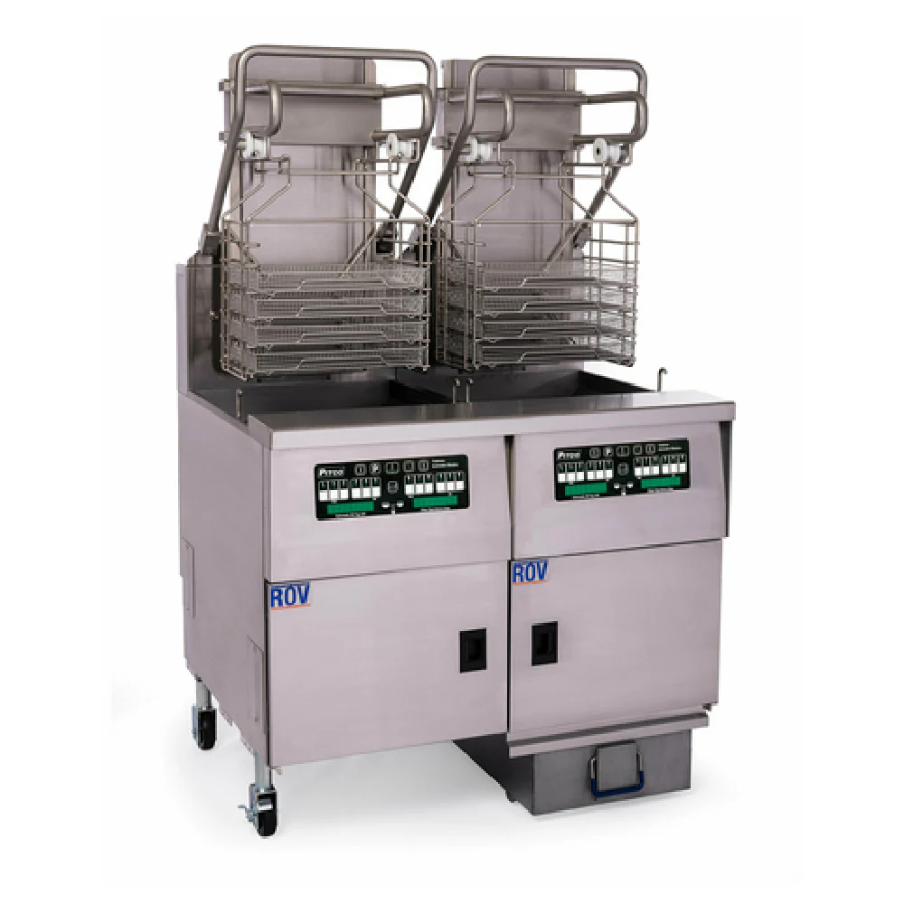 Pitco SELVRF-2/FD 43 Inch Electric Deep Fryer with Automatic Filtration 76 lb Tanks Pitco SELVRF-2/FD 43 Inch Electric Deep Fryer with Automatic Filtration 76 lb Tanks