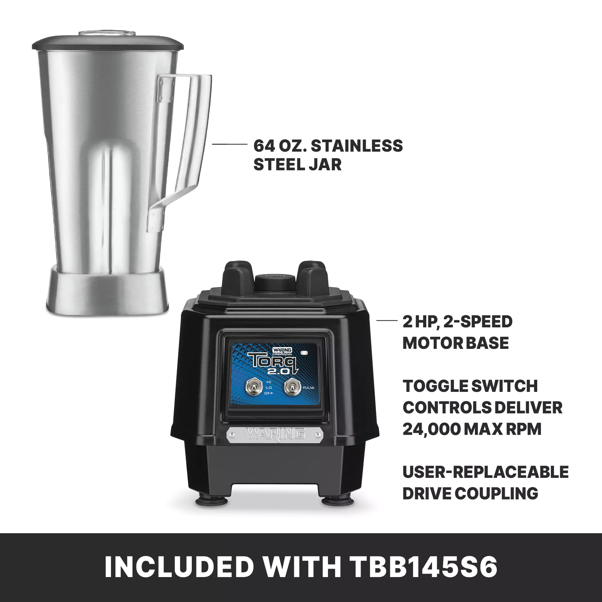 Waring TBB145S6E 11 Liter TORQ Blender Electric Countertop with Stainless Steel Waring TBB145S6E 11 Liter TORQ Blender Electric Countertop with Stainless Steel