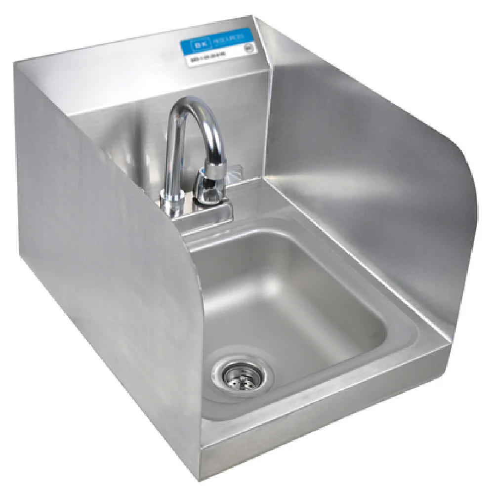 BK Resources BKHS-D-SS-SS-P-G 9 Inch Space Saver Hand Sink Wall Mount Stainless Steel with Marine Edge and Side Splashes