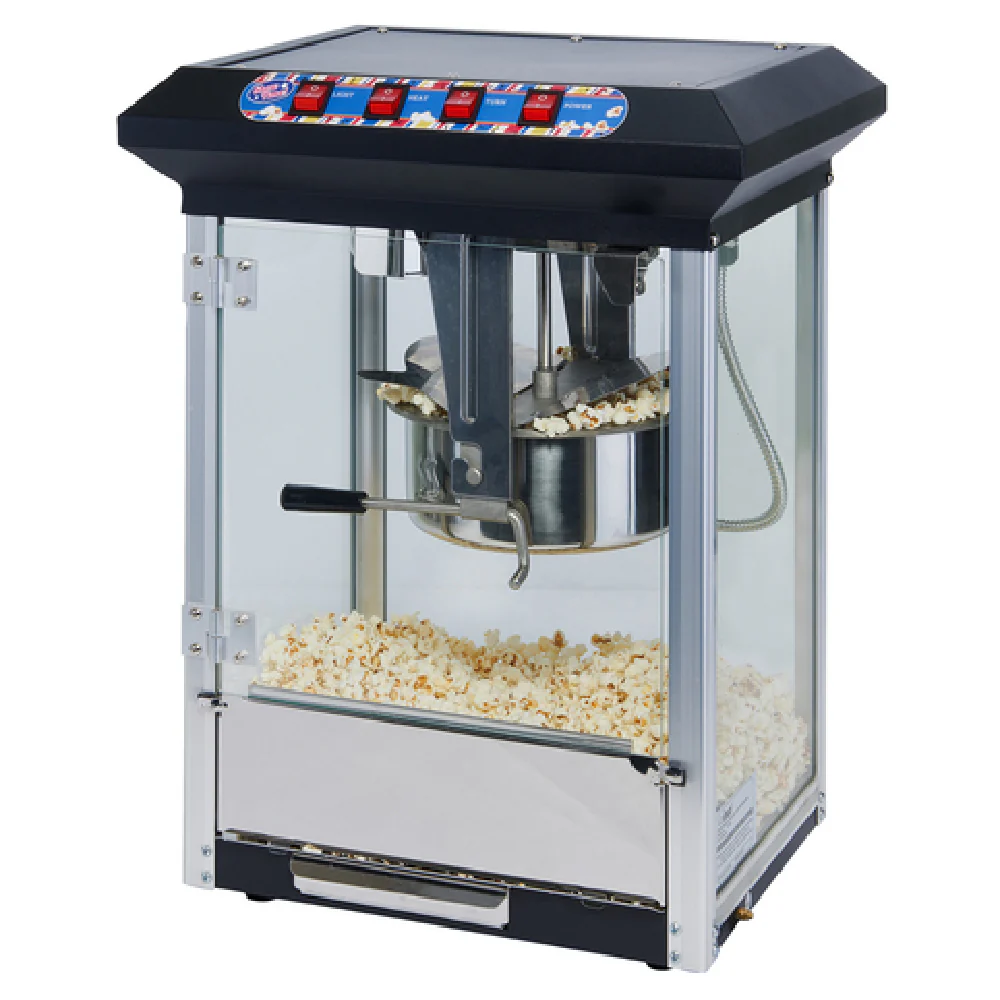 Winco POP-8B 17 Inch Countertop Electric Popcorn Popper Stainless Steel with Warming Light