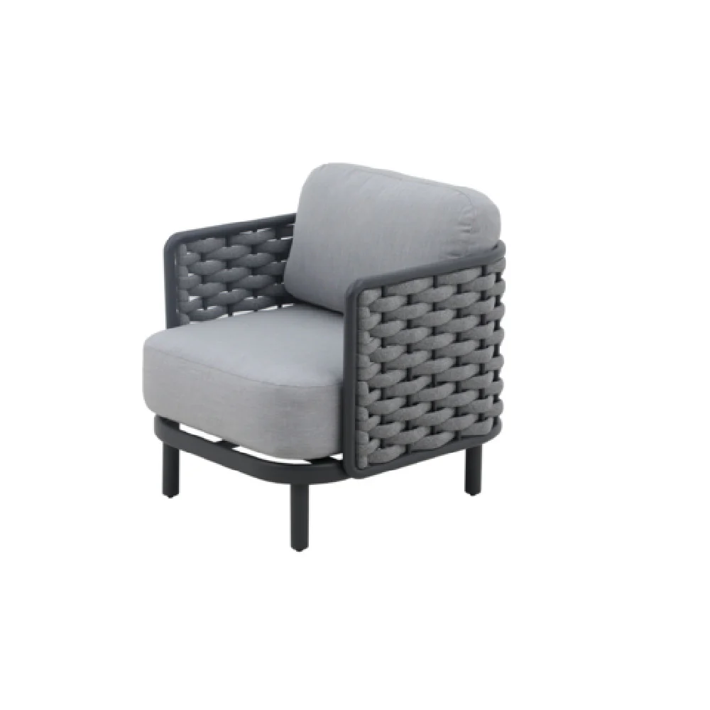 Plantation Prestige Commercial Furniture 8830600-015402 Lounge Chair 1 Inch Woven Cording Light Grey Gunmetal Finish