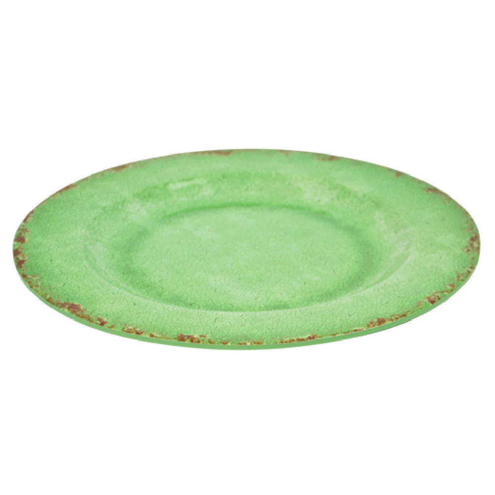 BauscherHepp TG1633 11 Inch Round Plate Green Melamine Distressed Crackle Glaze