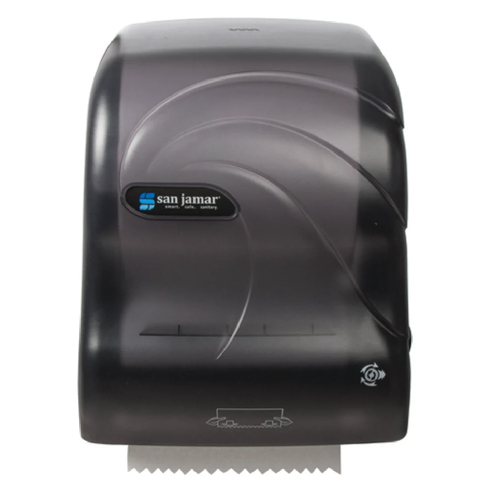Carlisle T7490TBK 12-3/8 Inch Touchless Mechanical Paper Towel Dispenser Black Plastic with Lock