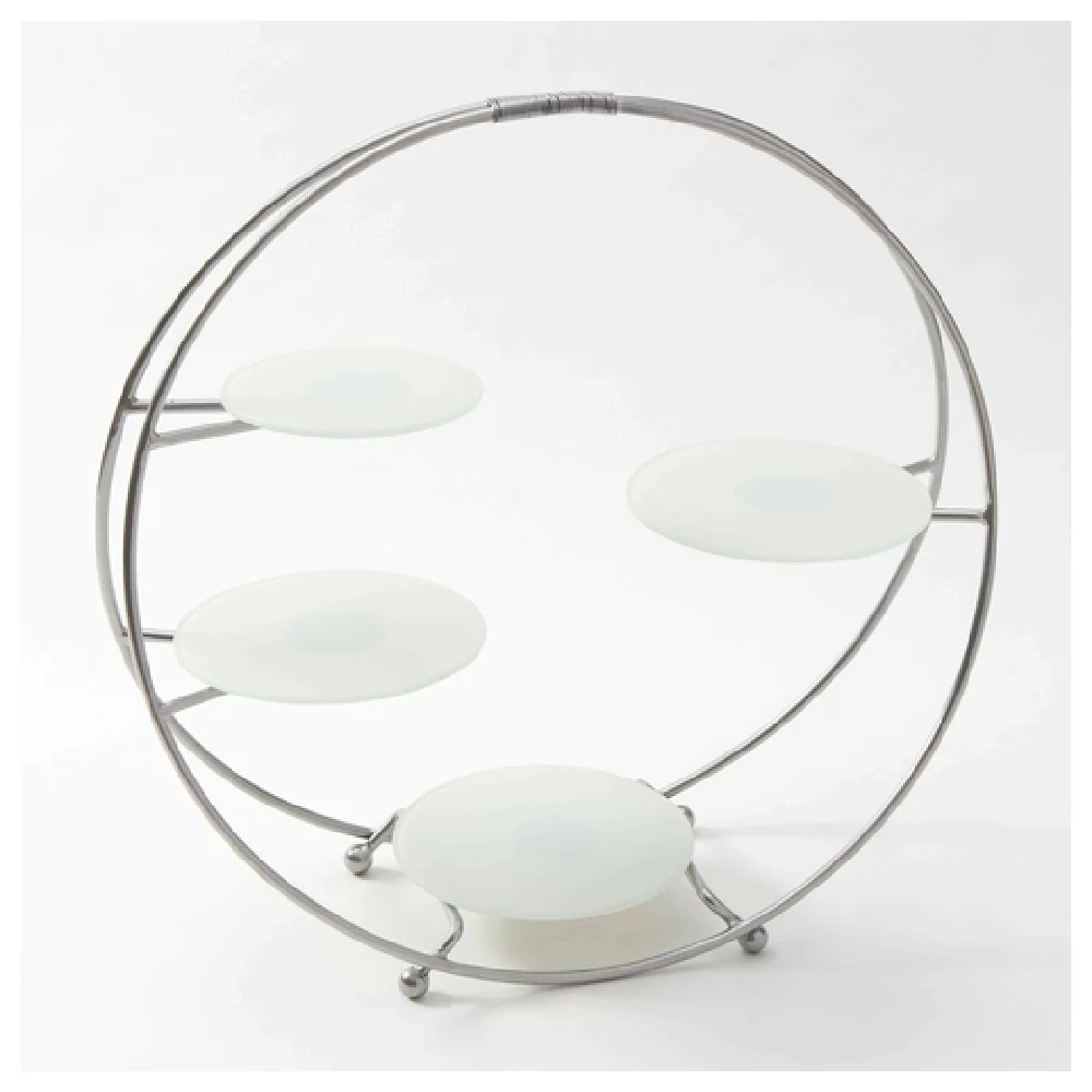 American Metalcraft SRS4 21-1/8 Inch Buffet Stand 4-Tier Round Silver Metal with Glass Plates