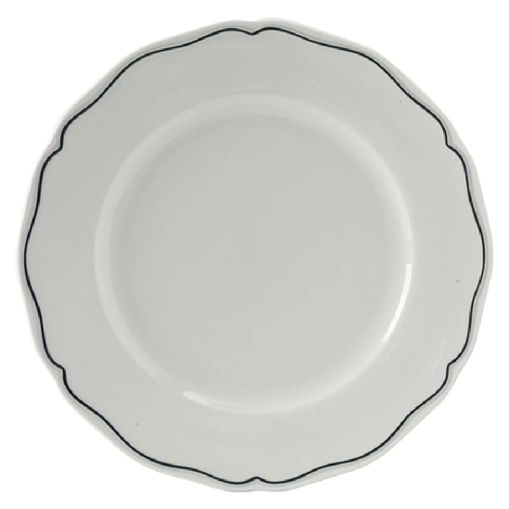 Tuxton SBA-122 12-1/4 Inch Diameter Scalloped Edge Round Plate Porcelain White with Blue Band