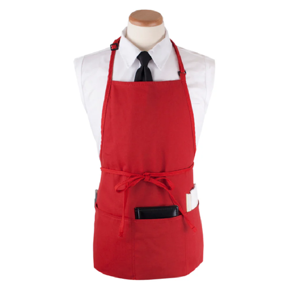 John Ritzenthaler Company CL3PBIARDFP-1 26 Inch Bib Apron Red with 4 Pockets Polyester