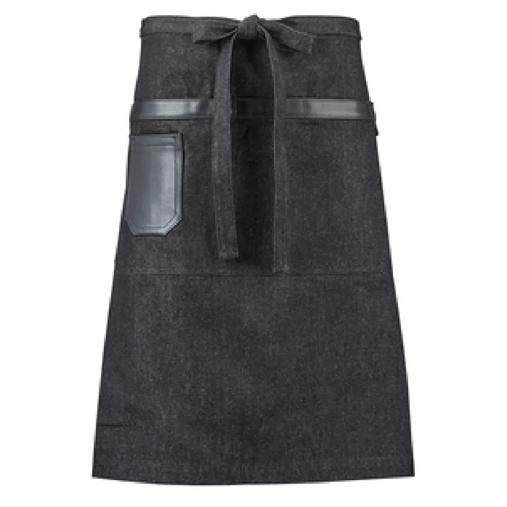 Mercer Culinary M63204BKD 21 Inch Large Waist Apron with Leather Accents Black 100% Cotton Denim