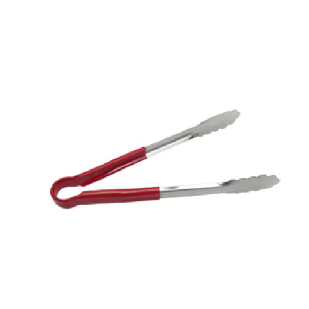 Admiral Craft SEP-12RD 12 Inch Utility Tongs with Scalloped Edge Red Handle Heavy Duty Stainless Steel