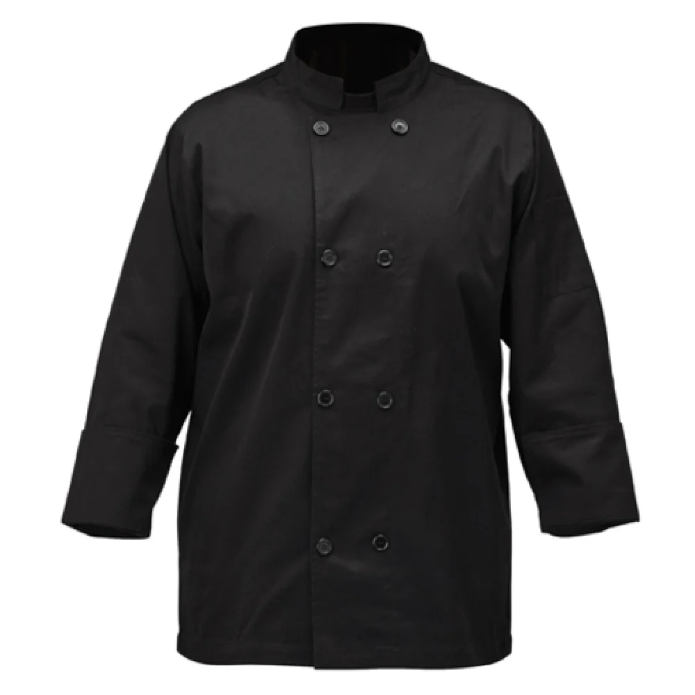 Winco UNF-6KL Large Tapered Fit Double Breasted Professional Chef Coat Black Poly-Cotton