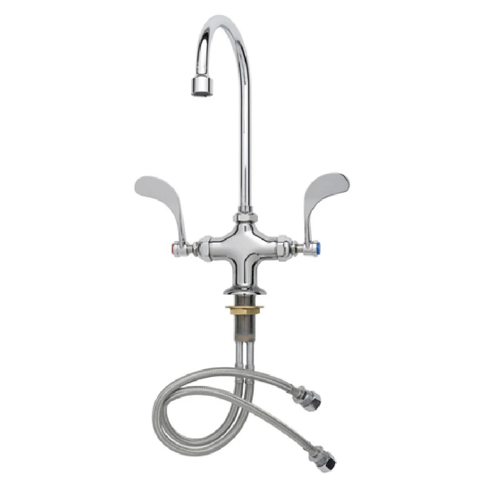 T&S Brass B-0301-W4-QT-WS Double Pantry Faucet Deck Mount with 6 Inch Gooseneck