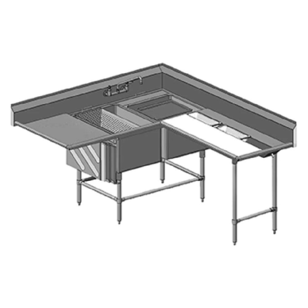 Eagle CFNP2840-2-18R-48TL 81 Inch Two Compartment Sink 14 Gauge Stainless Steel with Coved Corners