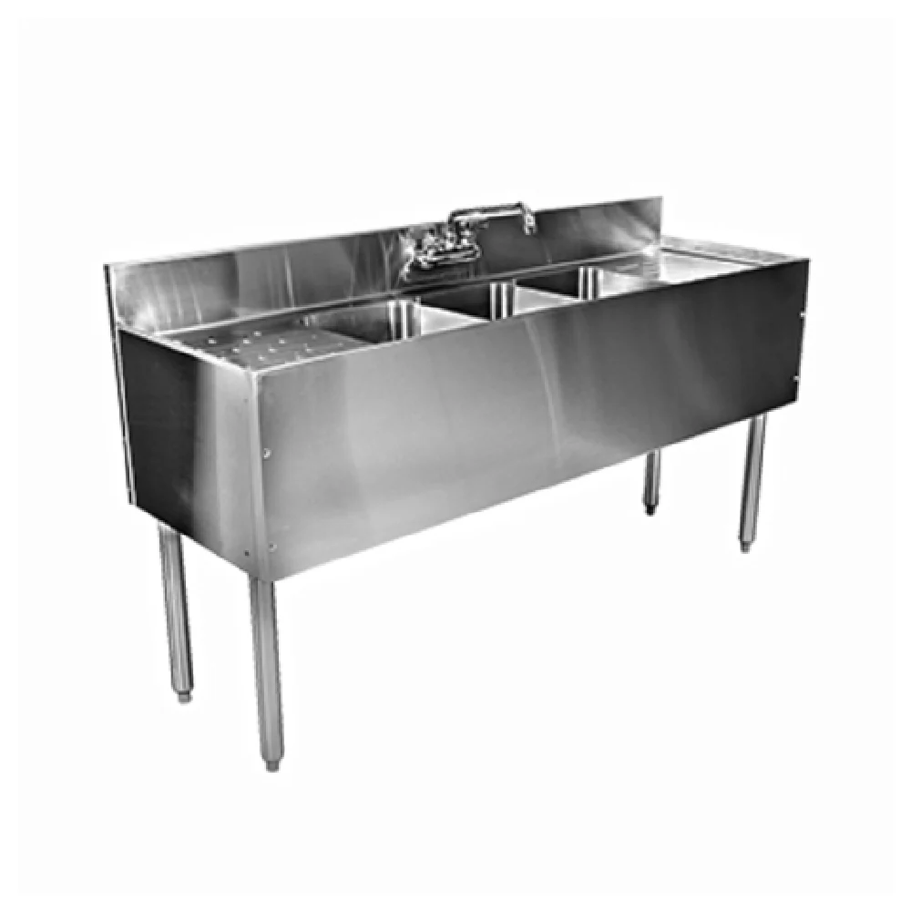 Glastender C-TSB-60 60 Inch Three Compartment Underbar Sink Unit Stainless Steel with Drainboards