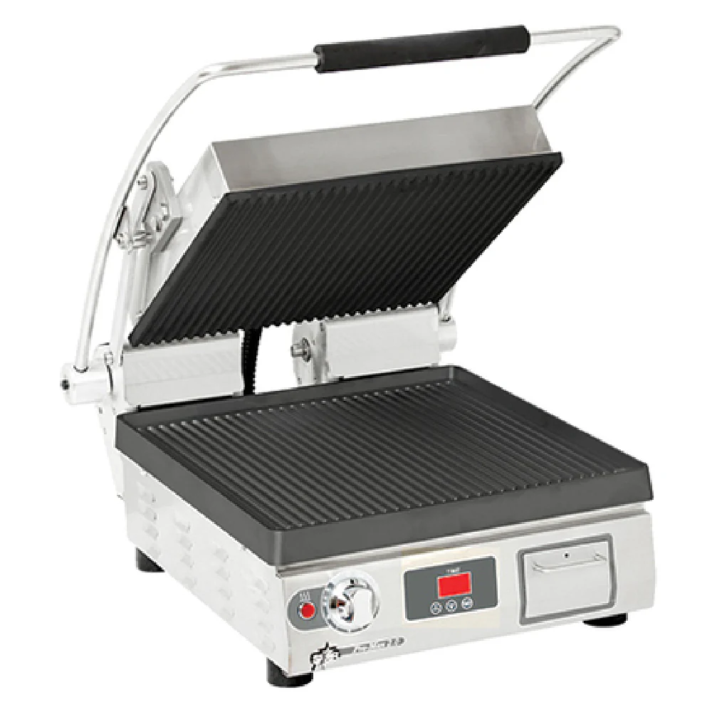 Star PGT14IT_120/60/1 14.5 Inch Grooved Cast Iron Sandwich Grill with Removable Grease Drawer
