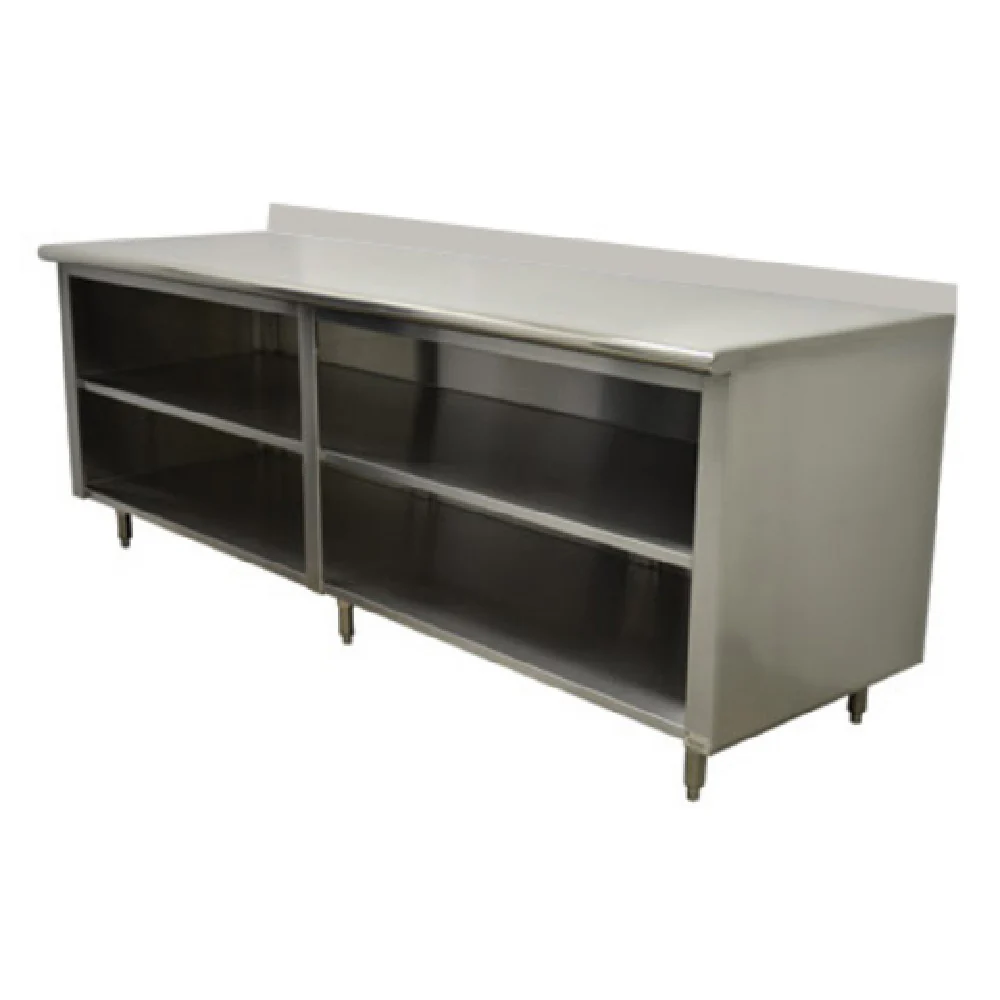 Advance Tabco EEK-SS-248M 96 Inch Open Front Cabinet Base Work Table with Mid-shelf