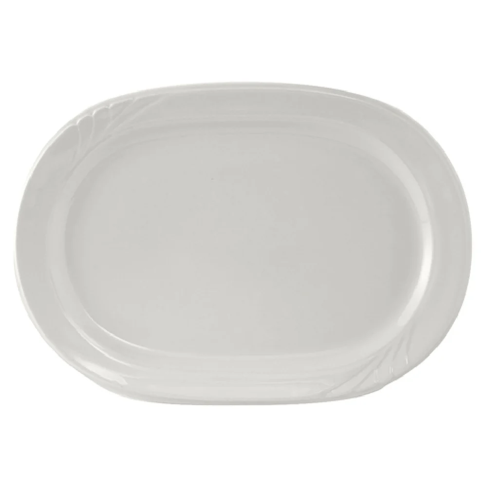 Tuxton YPH-102 10 Inch Oblong Platter with Wide Rim Porcelain White