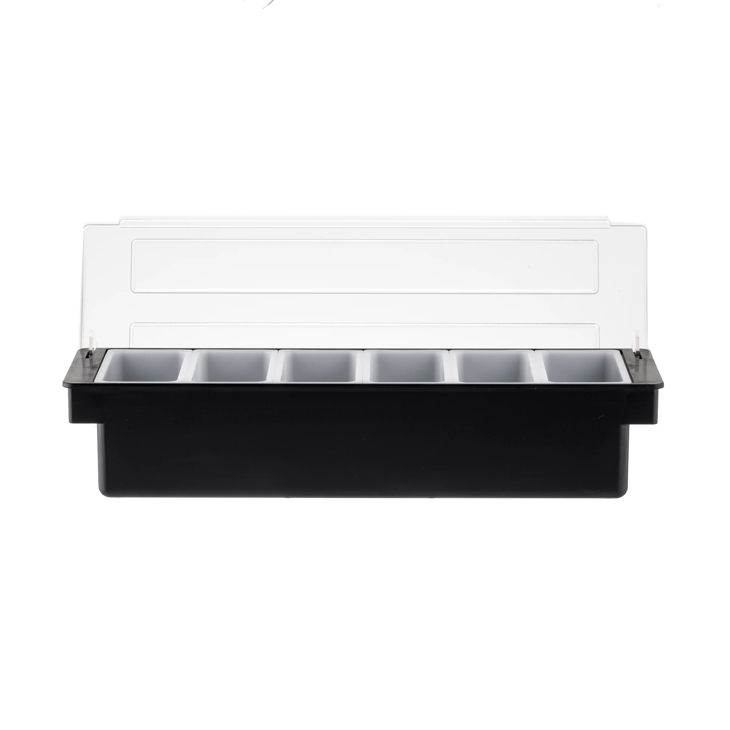Tablecraft 102 19-1/2 Inch Bar Condiment Holder with 6 White Inserts Plastics Black