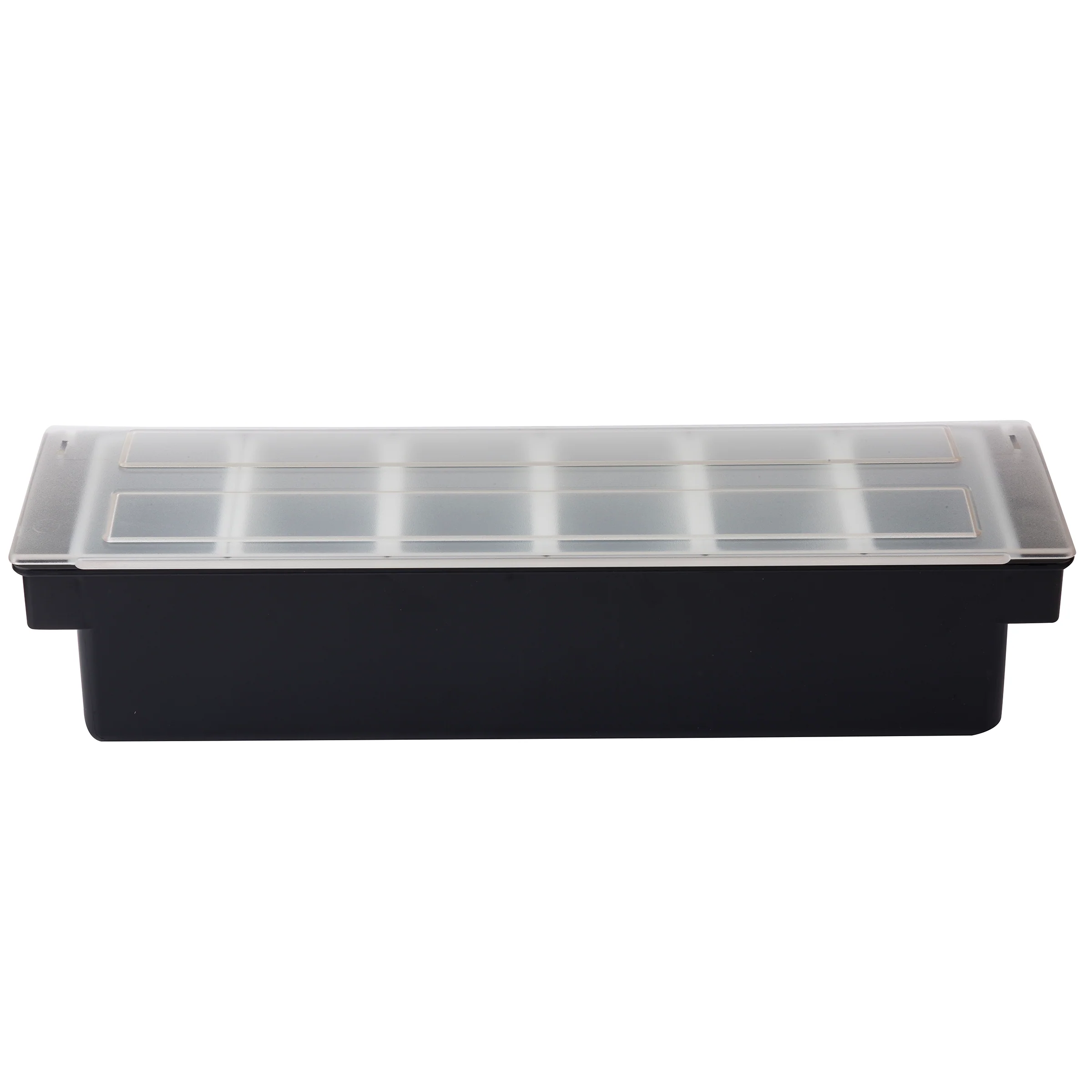 Tablecraft 102 19-1/2 Inch Bar Condiment Holder with 6 White Inserts Plastics Black Tablecraft 102 19-1/2 Inch Bar Condiment Holder with 6 White Inserts Plastics Black
