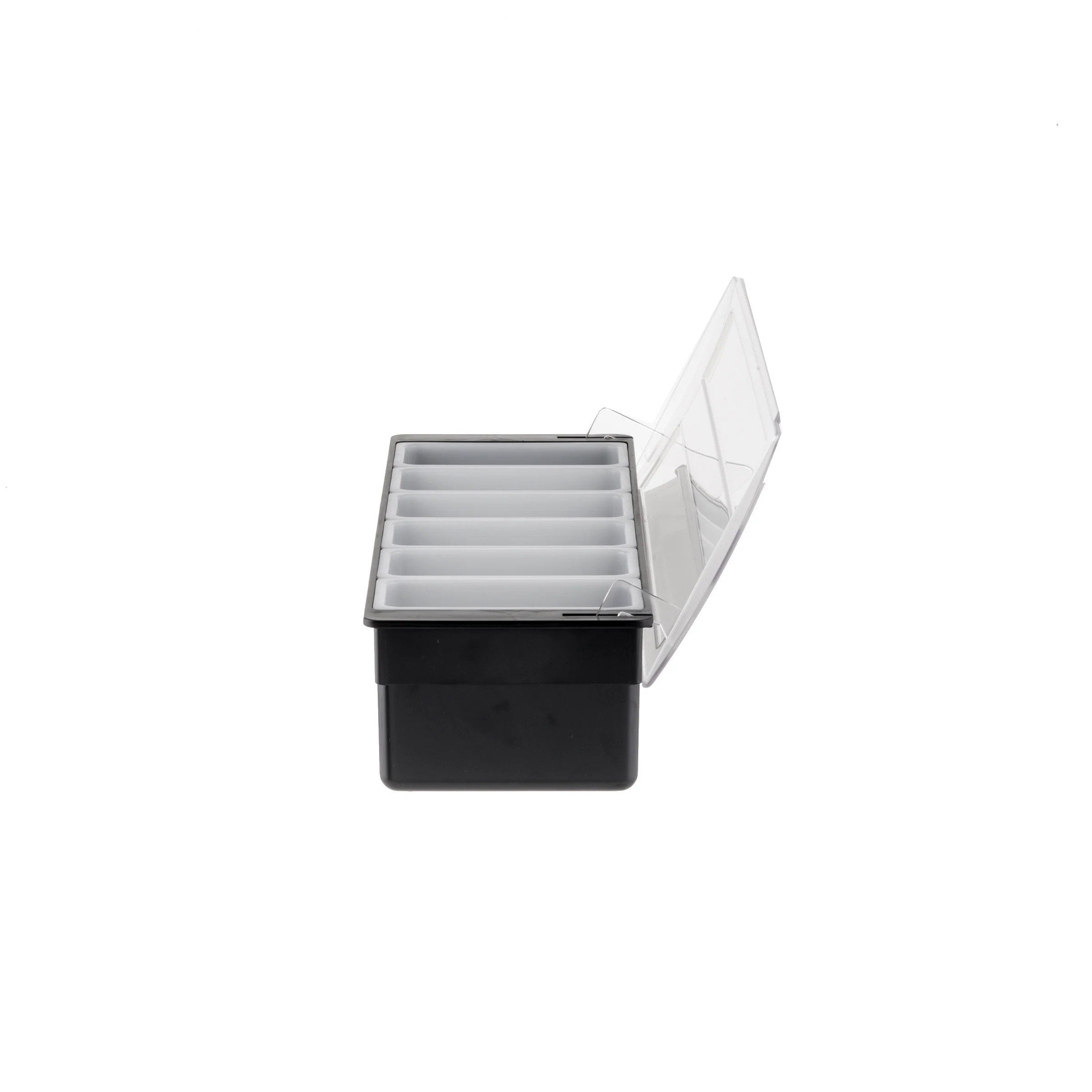 Tablecraft 102 19-1/2 Inch Bar Condiment Holder with 6 White Inserts Plastics Black Tablecraft 102 19-1/2 Inch Bar Condiment Holder with 6 White Inserts Plastics Black
