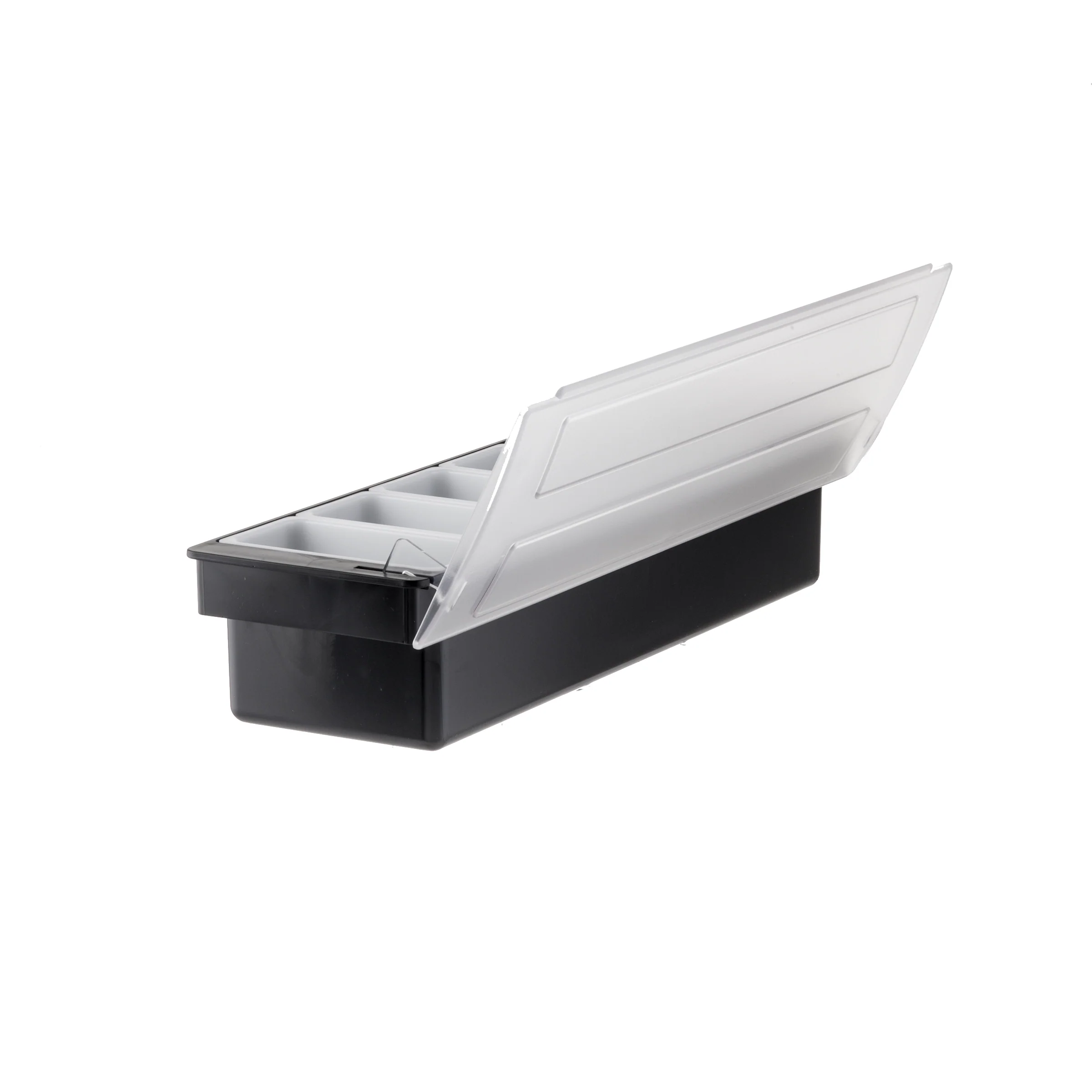 Tablecraft 102 19-1/2 Inch Bar Condiment Holder with 6 White Inserts Plastics Black Tablecraft 102 19-1/2 Inch Bar Condiment Holder with 6 White Inserts Plastics Black