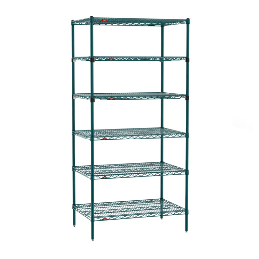 Metro SEZ-243674K3-S-42 36 Inch Super Erecta Starter Shelving Unit 6 Tiers Epoxy Coated Green Wire