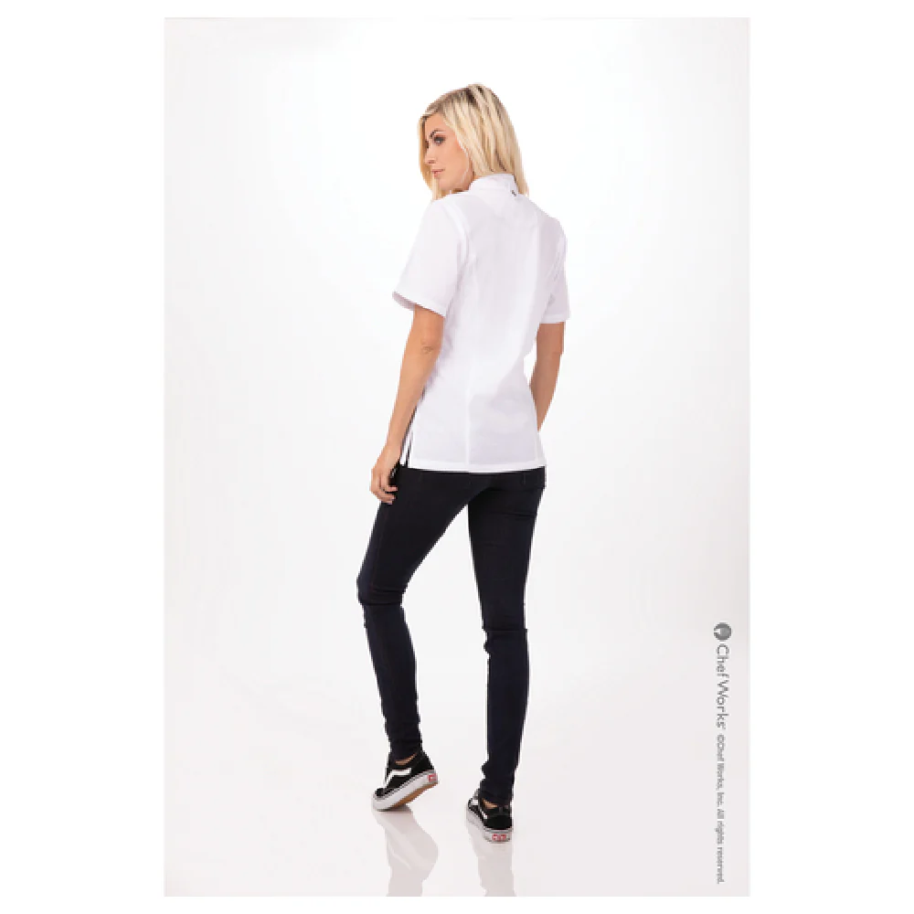 Chef Works BCWSZ006WHT3XL Women's 3XL Chef Coat Short Sleeve with Pockets White Poly/cotton Chef Works BCWSZ006WHT3XL Women's 3XL Chef Coat Short Sleeve with Pockets White Poly/cotton